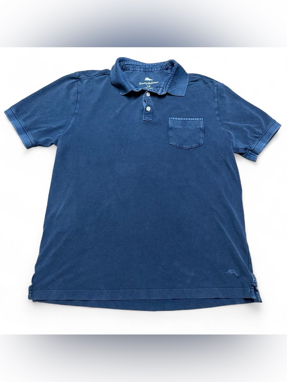 Mens Tommy Bahama Navy Blue Breezer Polo Shirt Short Sleeve Pocket Casual